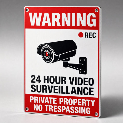 24-Hour Surveillance Warning Sign, aluminum, standing product shot