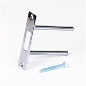 Chrome two-post door strike plate with long steel posts and mounting screw