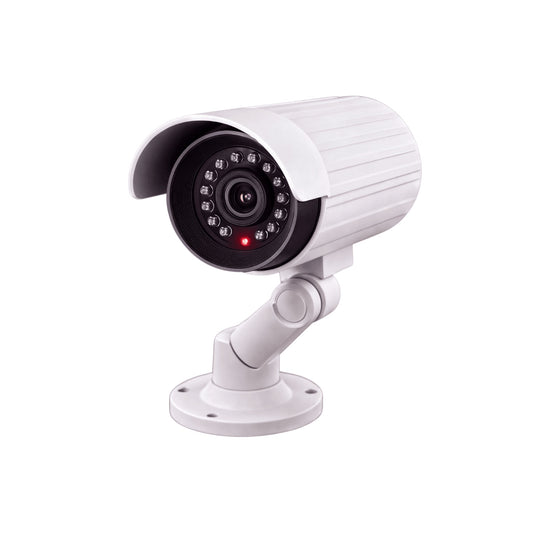 A white TremShield dummy security camera with a red indicator LED, shown on a plain white background