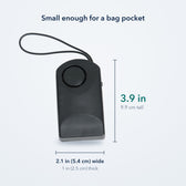 Door knob touch alarm size: 3.9 in (9.9 cm) tall, 2.1 in (5.4 cm) wide, 1 in (2.5 cm) thick
