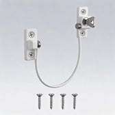 TremShield white window restrictor cable lock with release key and mounting screws